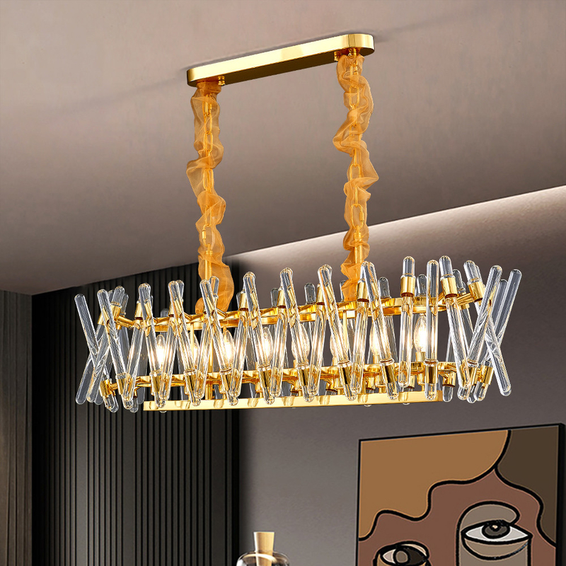 Luxury Kitchen Chandelier Modern Home Decor Hang Lamp Gold Rectangle ceiling light fixture(WH-CY-235)