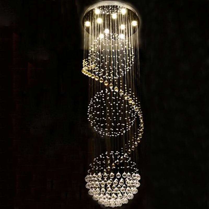 Modern Long LED Spiral Living Crystal Chandeliers Lighting Indoor crystal light chandelier(WH-NC-23)