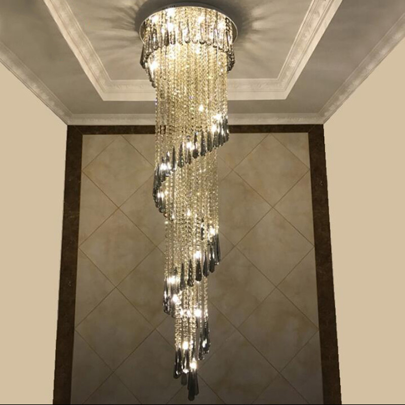 Modern Chandelier For Smoky Gray Crystal Luxury Fixtures Long Interior Stairway Chandelier(WH-NC-33)