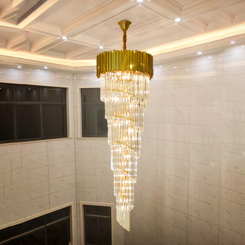 Hotel Theater Villa Large Chandelier Lighting Luxury Stainless Steel Multi-layer Top Long Crystal Lamp(WH-NC-47)