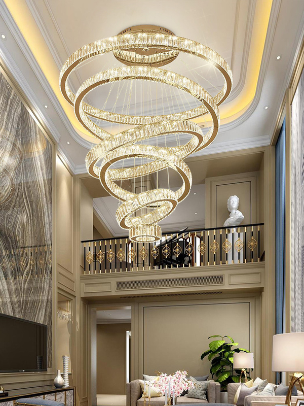 Luxury Staircase Crystal Chandelier Large Modern Rings silver chandeliers(WH-NC-49)