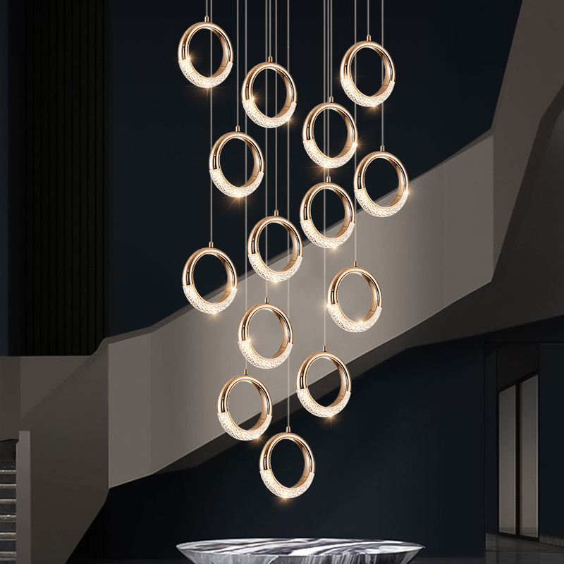 Luxury Crystal Chandelier For Staircase Led Home Decor Light Fixture Modern Creative Rings Chandelier(WH-NC-53)