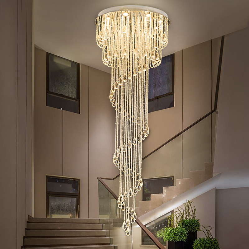 Modern Double Spiral Staircase Lustre Crystal ceiling lights for entrance hallway(WH-NC-54)