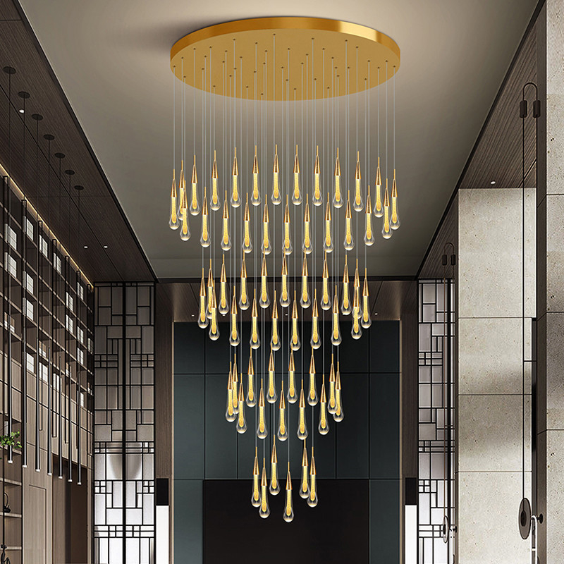 Long modern crystal chandelier for staircase luxury home decor nordic led pendant light(WH-NC-70)