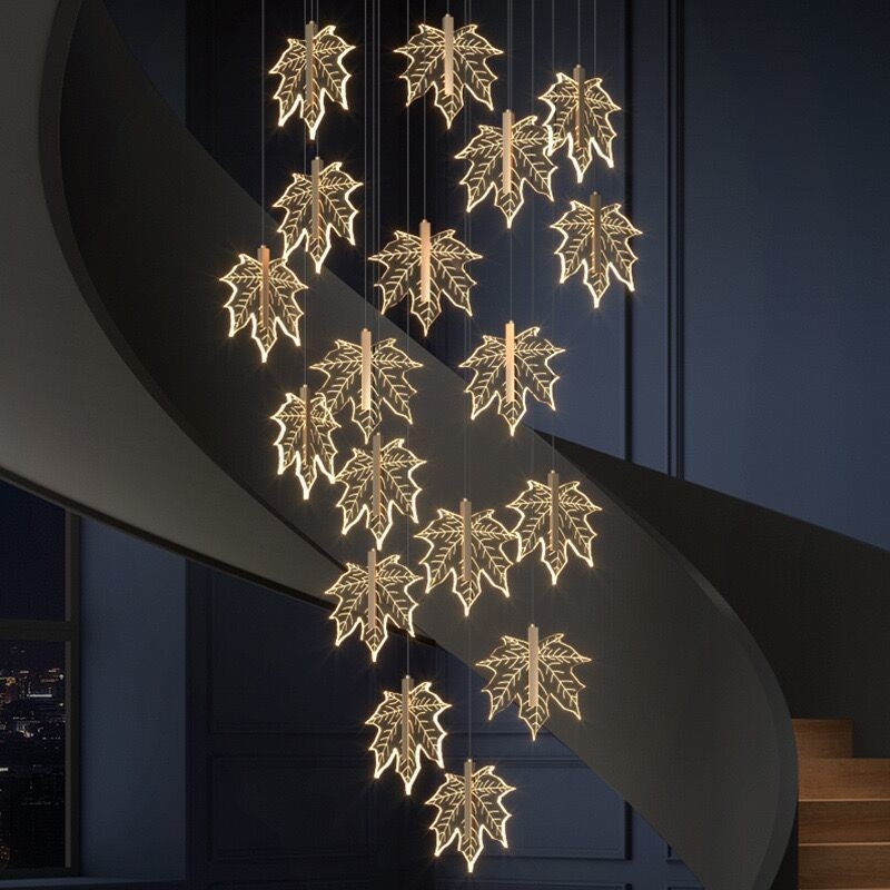 Modern staircase chandelier hotel lobby villa spiral leaf chandelier(WH-NC-74)