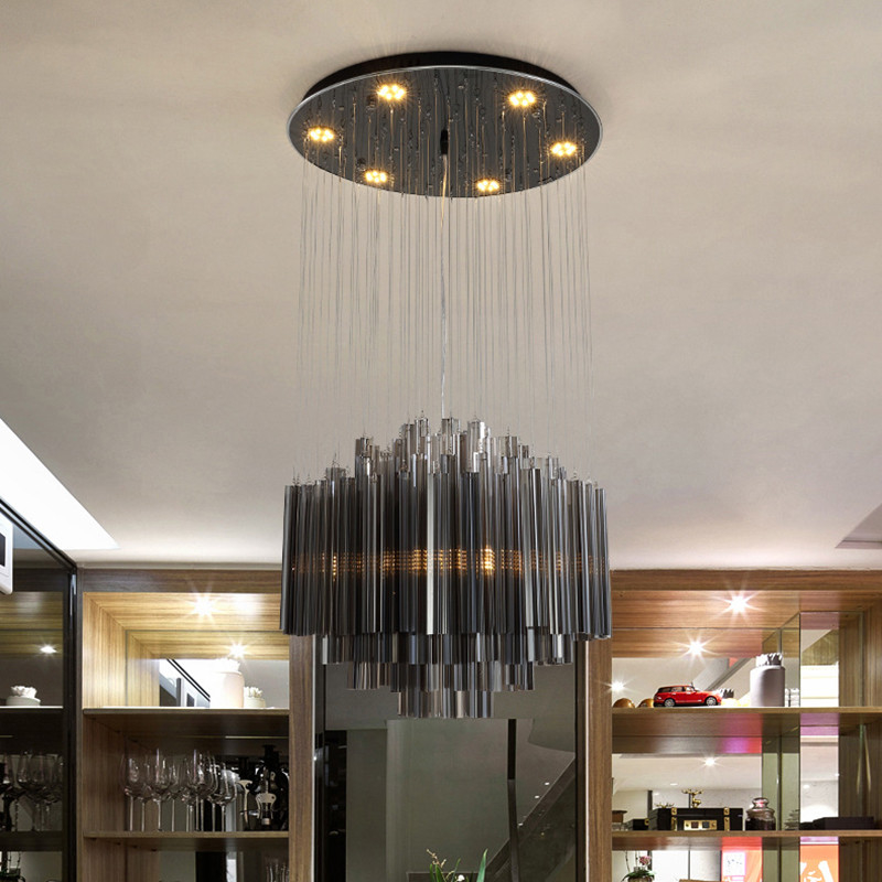 Modern Luxury Chandelier Smoky Gray Crystal Lamp Creative Indoor Hanging staircase chandelier(WH-NC-98)