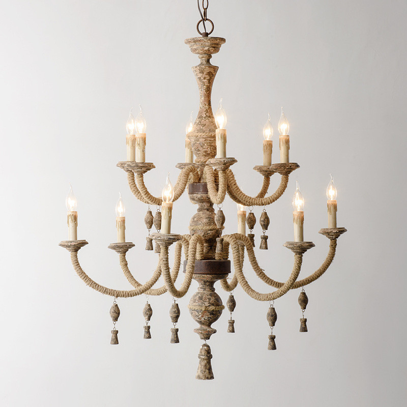 Retro rope chandelier french style antique lights suspension american country chandelier(WH-CI-113)