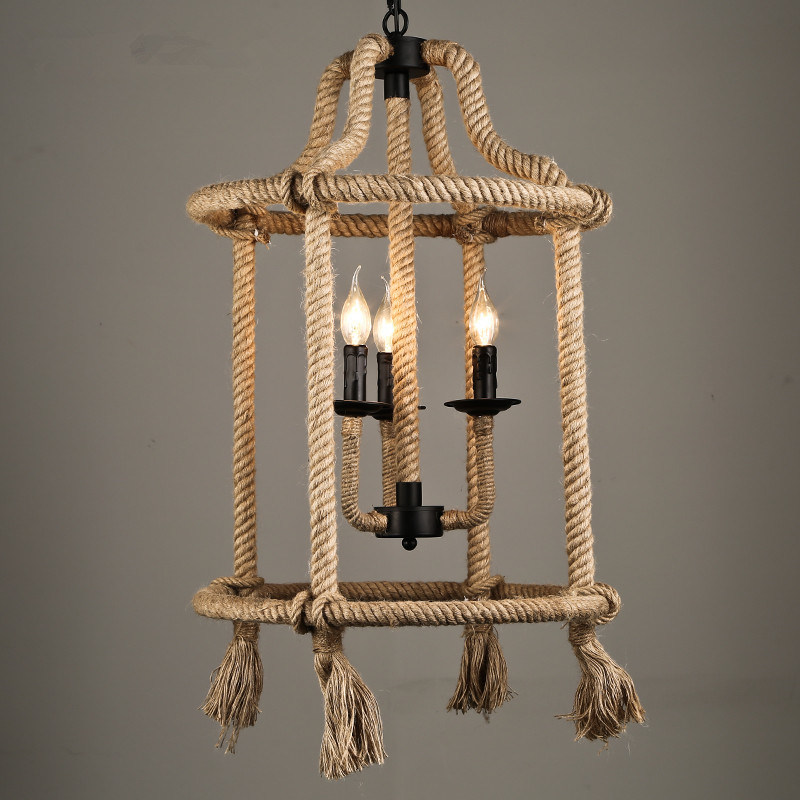  Rope Vintage Industrial Pendant Lamp Loft Dining Room industrial chandelier(WH-CI-144)