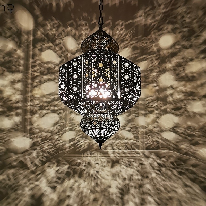 Moroccan Exotic Retro Vintage Pendant Lights Led E27 Iron Art Hollow dinner table chandelier(WH-DC-44)