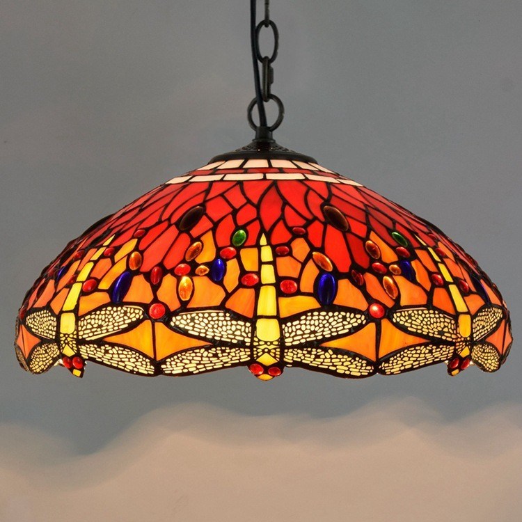 Vintage Red Dragonfly restaurant chandelier stained glass Blue Chandelier(WH-TF-30)