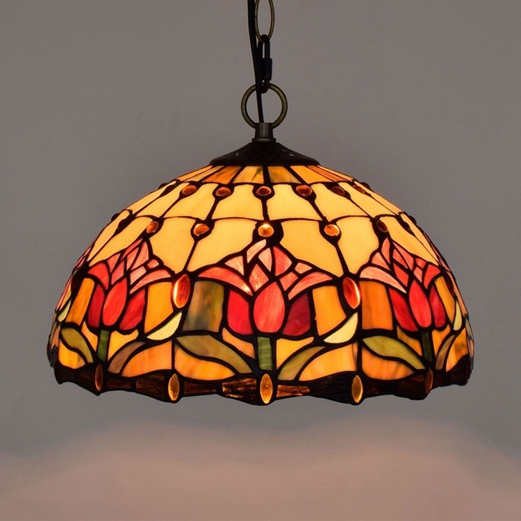 12 inch red bar restaurant stained glass chandelier American Tiffany lamp(WH-TF-34)