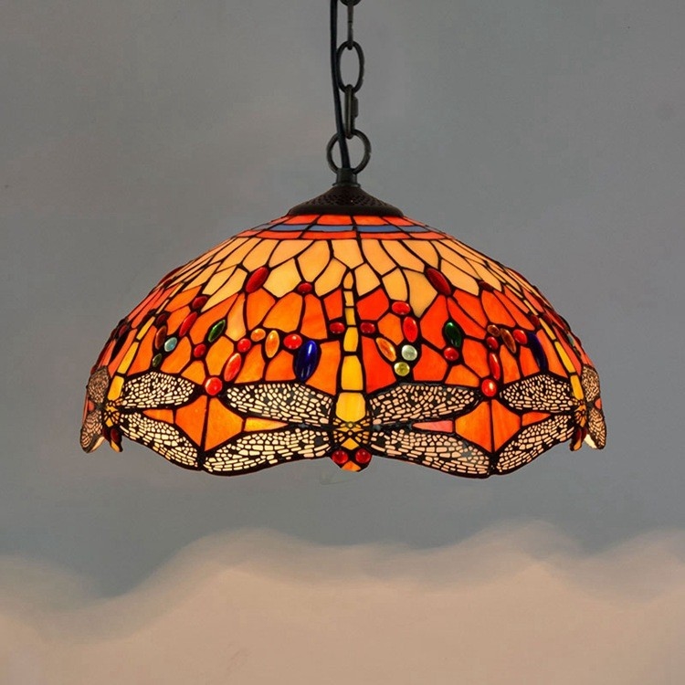 American creativity Tiffany stained glass lamp living room restaurant retro bar lamp Red Dragonfly Chandelier(WH-TF-37)