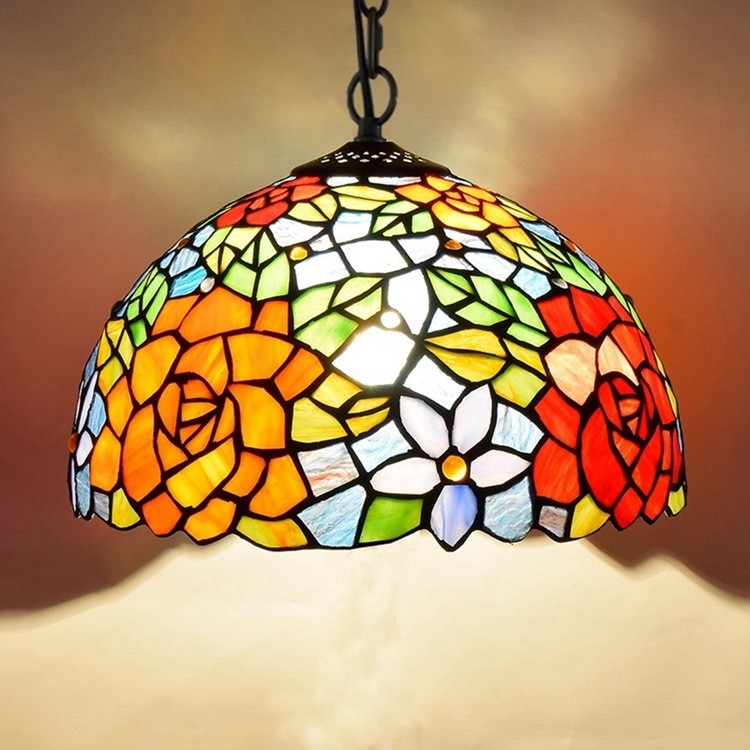 American country creative Tiffany colored glass retro red Chandelier(WH-TF-44)