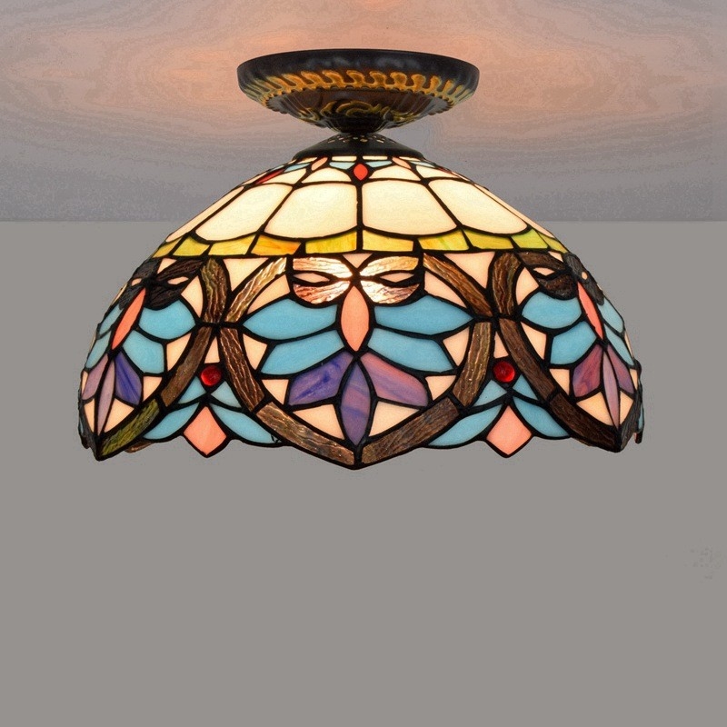 European Style Vintage Baroque Ceiling Lamp Stained Glass Light led surface mounted ceiling light(WH-TA-26)