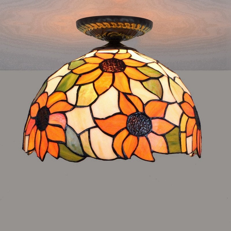 America Countryside Tiffany Multi-Color Glass Dining Room Bedroom flower led ceiling light(WH-TA-28)