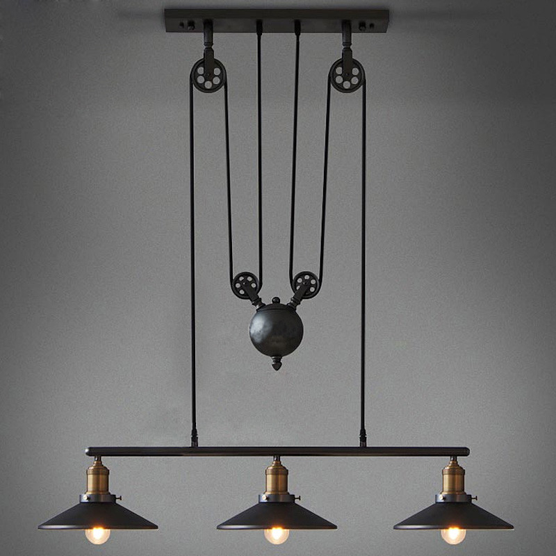 Retro Vintage Pully Pendant Lights Fixture Loft American Black Hanging Lamp(WH-VP-130)