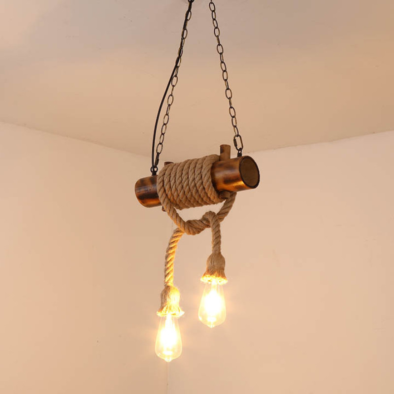 retro loft pendant lamp American Retro Industrial Style Hemp Rope Restaurant Coffee Bamboo Lighting(WH-VP-133)