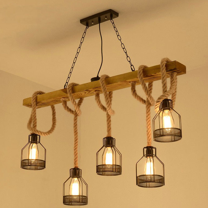 Loft Pendant Lamp Dining Room Restaurant Cafe Living Room Hemp Rope Wood Ceiling(WH-VP-134)