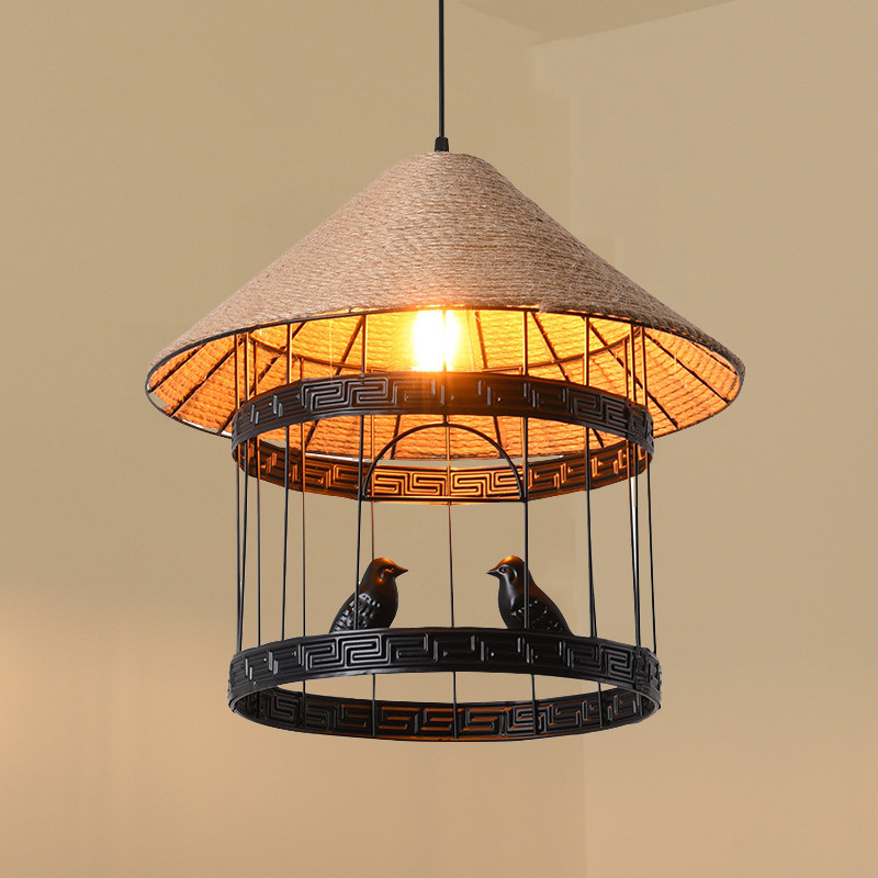 Industrial Loft Bird Cage Pendant Lamp Hemp Rope Chandelier Light(WH-VP-138)