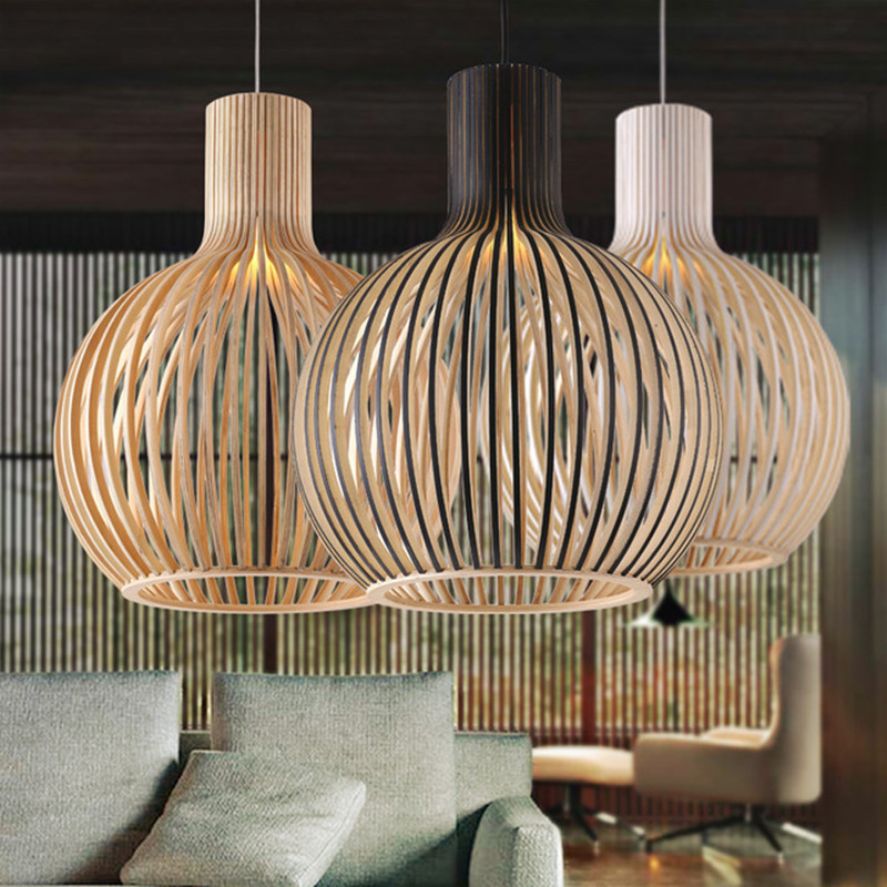 Black White Wood Birdcage Chandelier Octo 4240 Pendant Lamp(WH-WP-40)