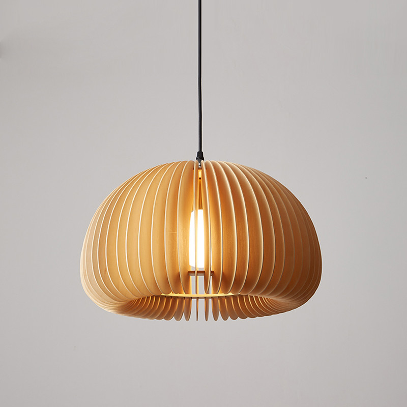 Japanese style vintage pumpkin pendant lights bed room bedside hanging wood lamp(WH-WP-48)