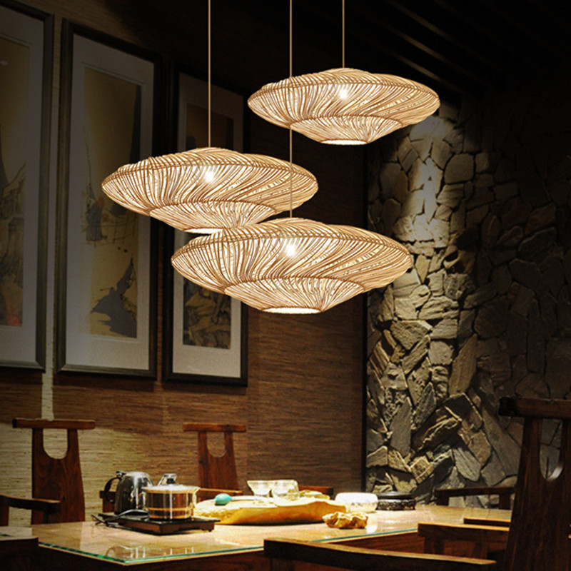 UFO Shades Rattan Lamp Creative Chinese Style Pendant Lights Wooden Suspension lamp（WH-WP-54)