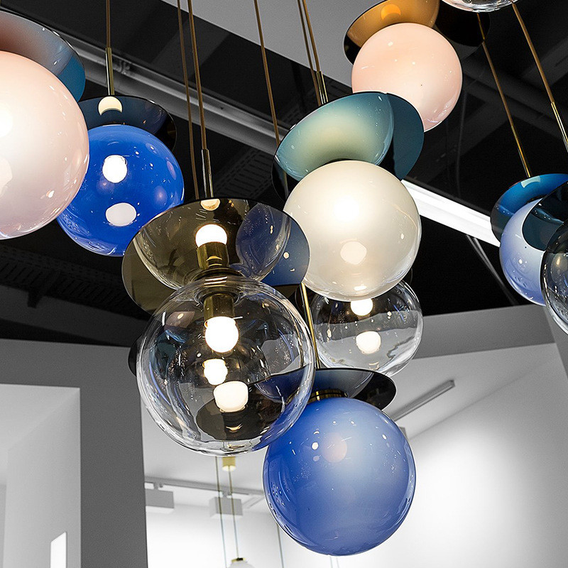 Nordic designers color glass ball chandeliers minimalist modern creative staircase lights(WH-GP-95)