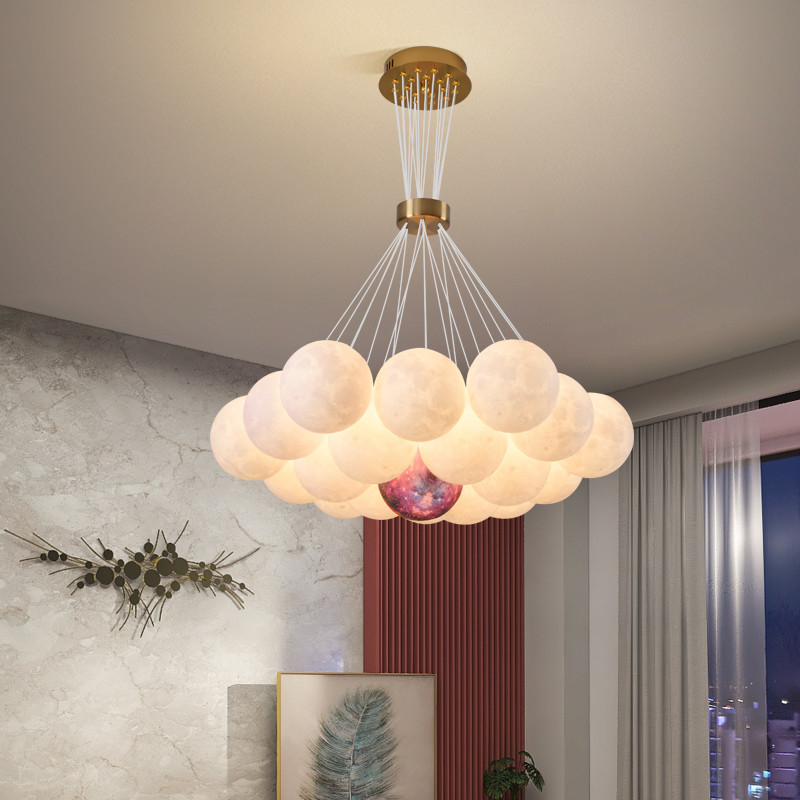 Nordic 3D Printed Moon Lampshade Chandelier Glass LED Hanging Lights(WH-GP-96)