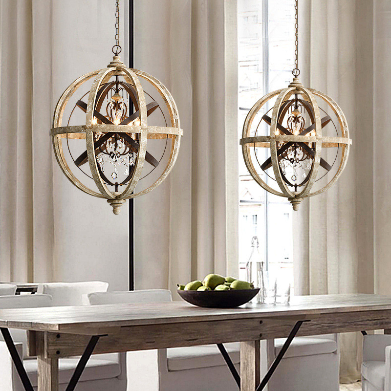 Rustic Iron and Wood Global Shape crystal chandelier (WH-CI-85)