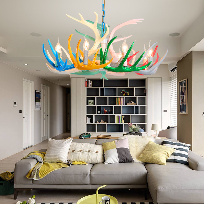 Multicolor resin antler chandelier for indoor home Lighting Fixtures (WH-AC-15)