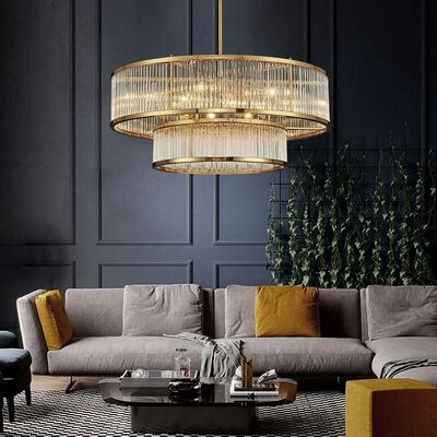 Golden Crystal Chandelier Luxurious Shiny Round Linear Pendant Light (WH-CY-262)